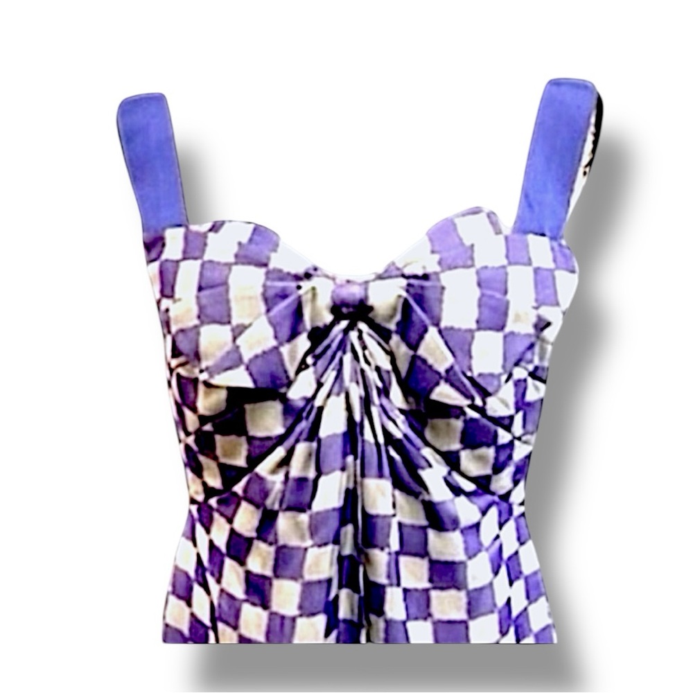 GIORGIO ARMANI Pure Silk Purple & Light Gray Check Cocktail Slip Dress SZ 8 - Picture 8 of 16